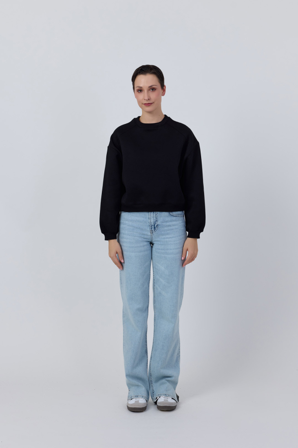 Bisiklet Yaka Basic Sweatshirt - 1