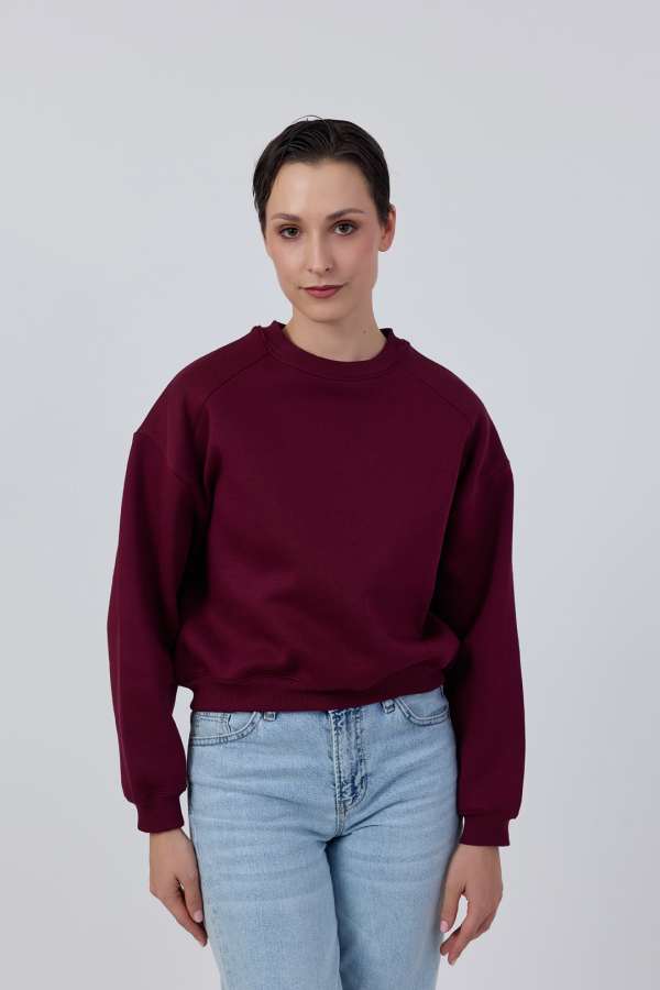 Bisiklet Yaka Basic Sweatshirt Bordo