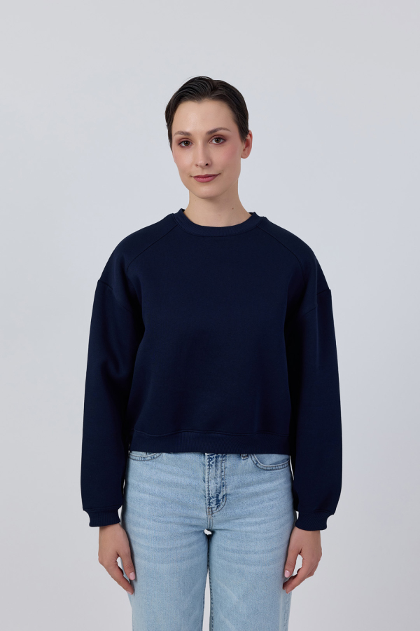 Bisiklet Yaka Basic Sweatshirt Lacivert