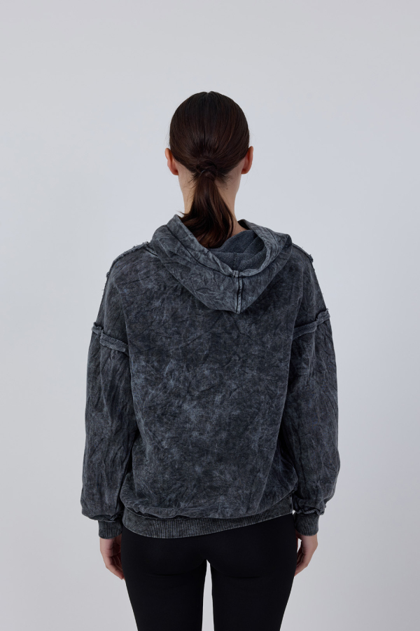 Dikiş Detaylı Yıkamalı Hoodie - 3