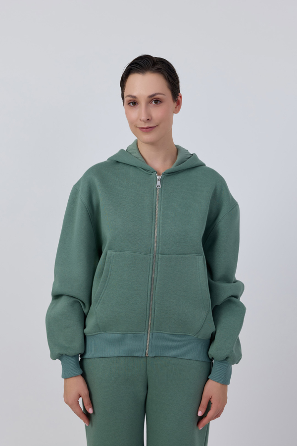 Fermuarlı Basic Ziphoodie Yeşil