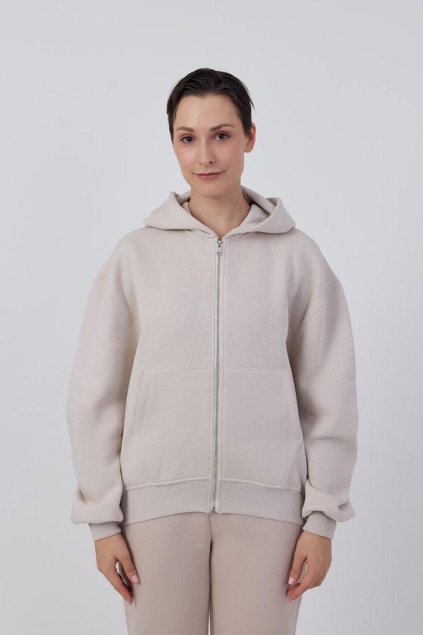 Fermuarlı Basic Ziphoodie Vizon