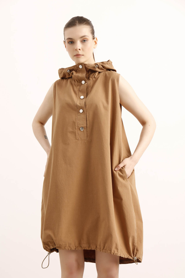 Kadın Elbise Çıtçıtlı Kahverengi