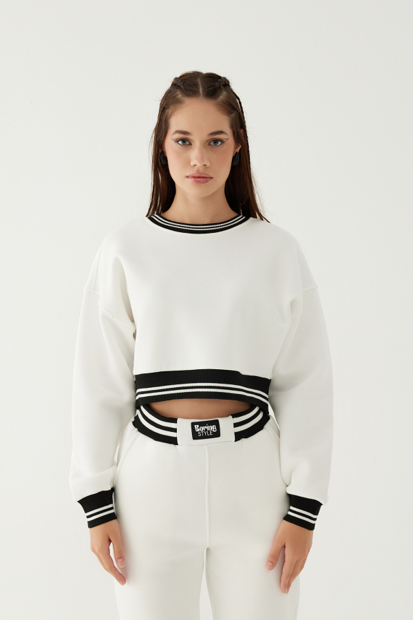 Kadın Şardonlu Crop Sweatshirt - 1