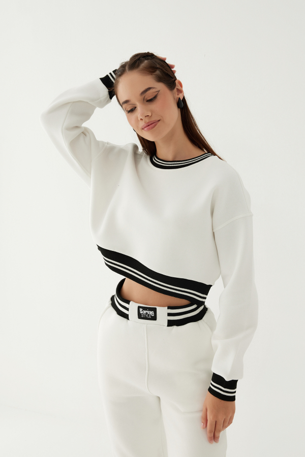 Kadın Şardonlu Crop Sweatshirt - 13