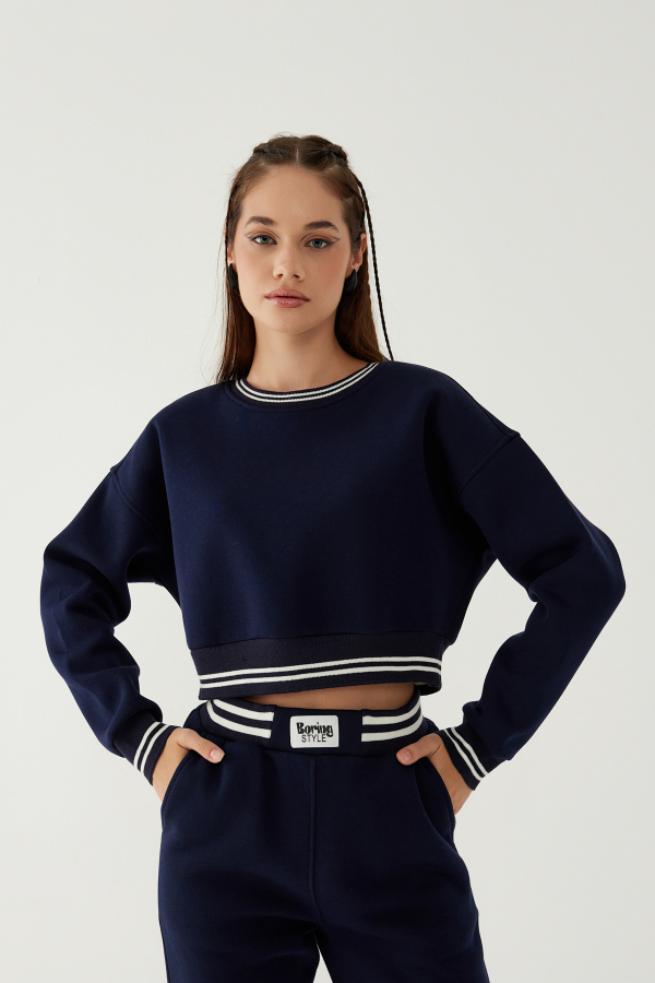 Kadın Şardonlu Crop Sweatshirt - 11