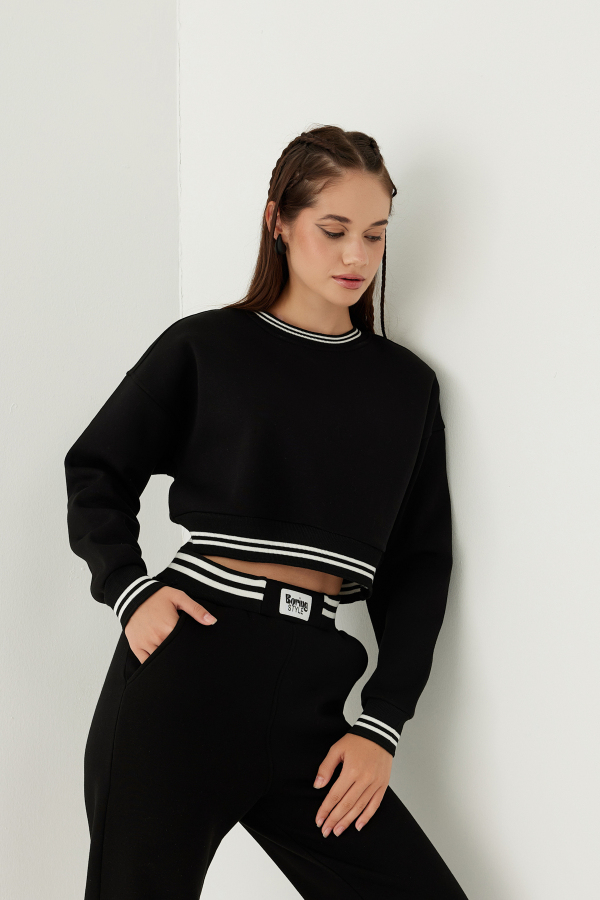 Kadın Şardonlu Crop Sweatshirt - 12