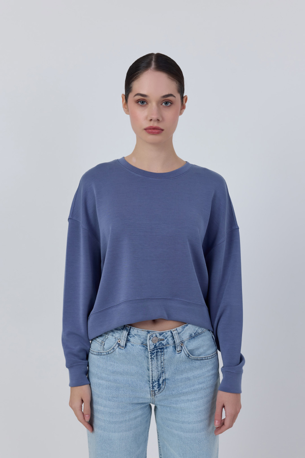 Modal Yarasa Kol Sweatshirt Mavi