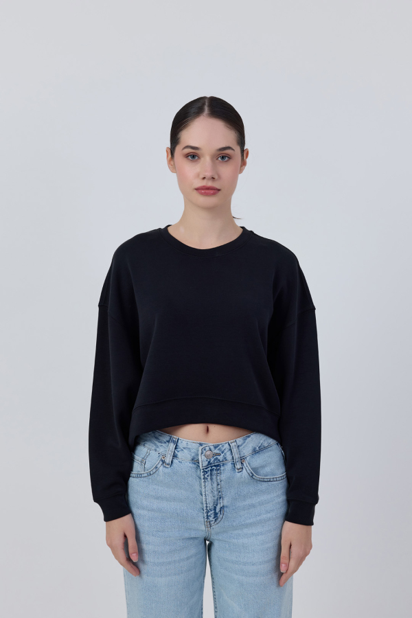 Modal Yarasa Kol Sweatshirt Siyah