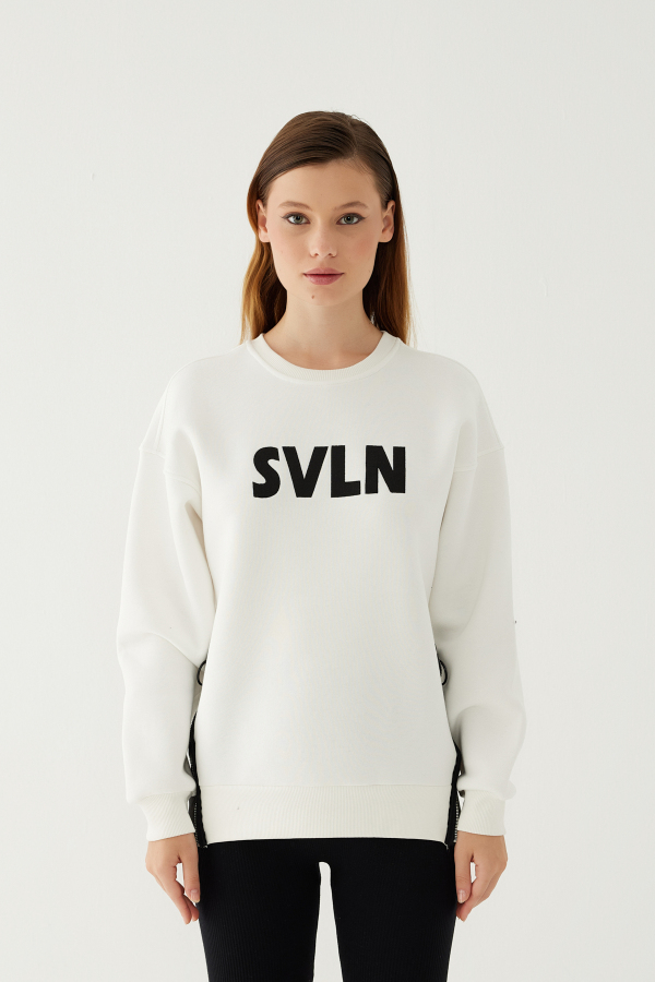 SVLN Baskılı Kadın Sweatshirt Beyaz