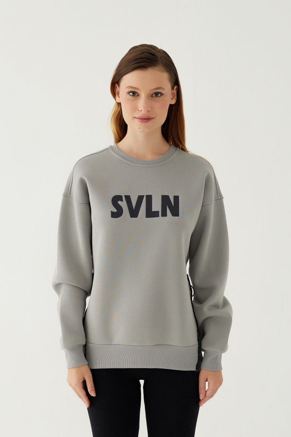 SVLN Baskılı Kadın Sweatshirt Gri